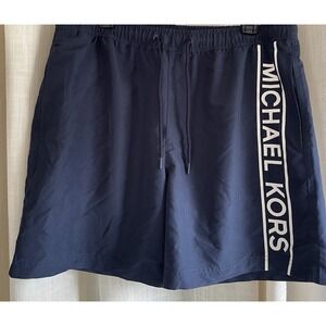 MICHAEL KORS Mens Graphic Swimming Shorts  Navy Blue - Size Large With Pockets